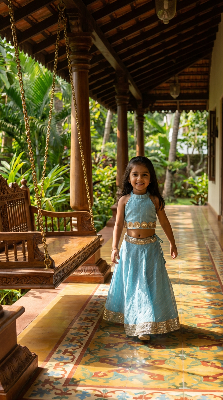 Blue Halter neck top and lehenga
