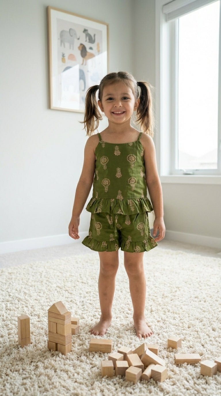 Green Printed Frill Co-Ord Set