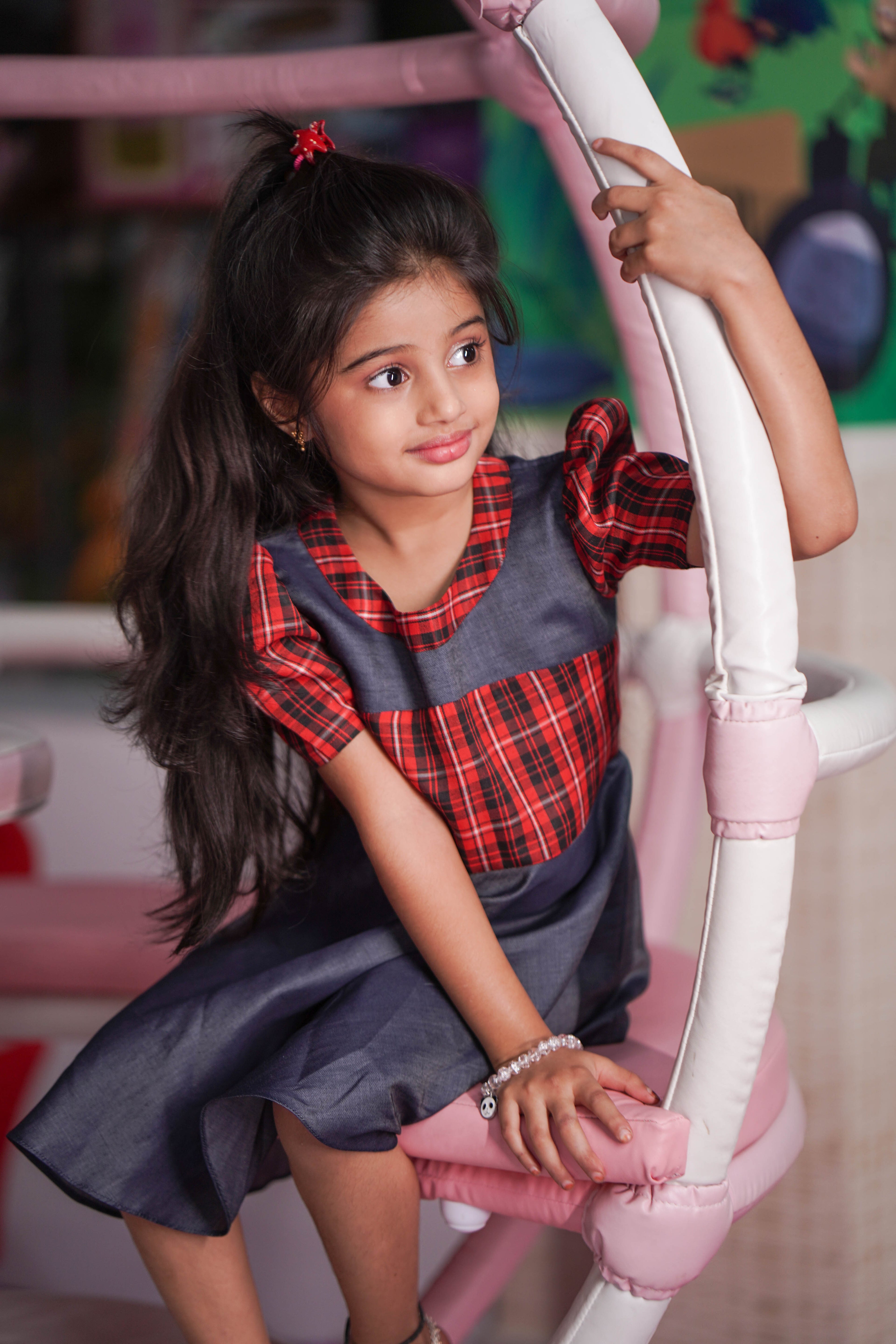 Cherry plaid twirl dress